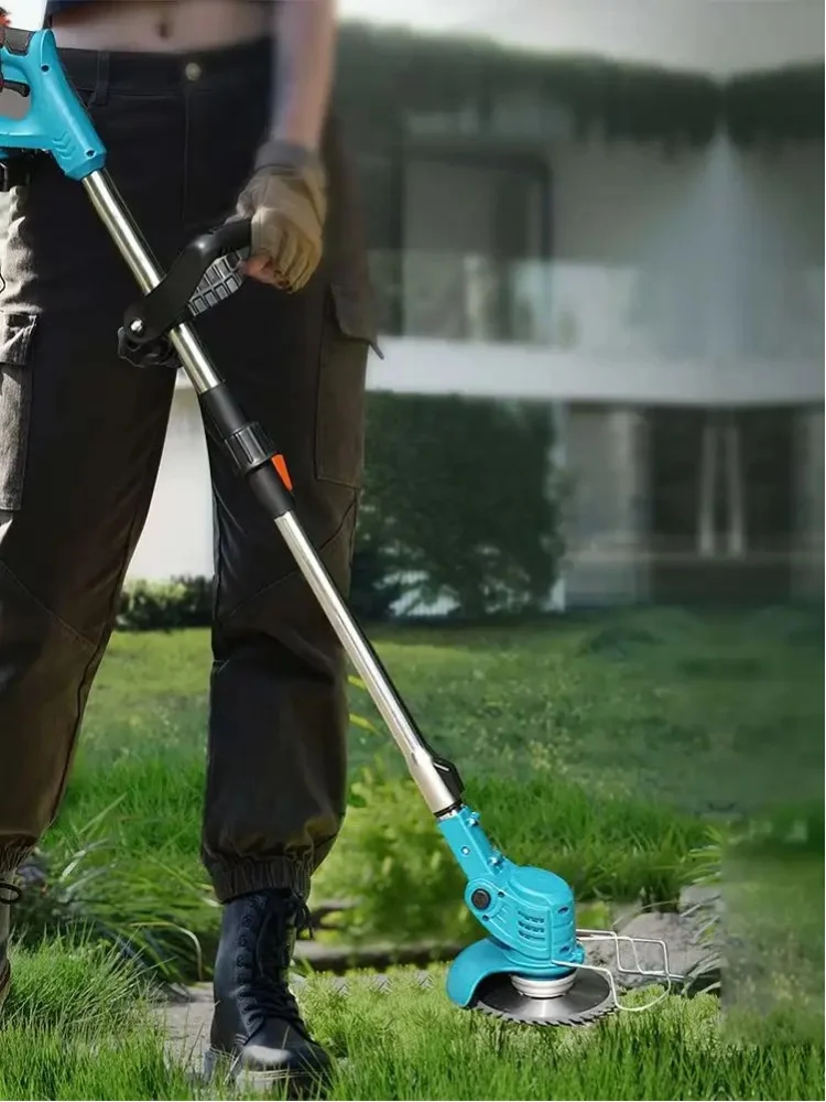Leistungsstarker Elektrischer Rasenmäher, Handgehaltener Kabelloser Garten-Grasschneider, Längenverstellbar mit 2 Akkus für Makita 21V Batterieanschluss