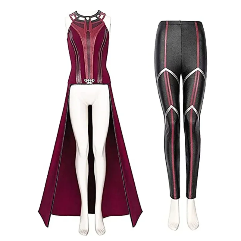 P-jsmen weibliche wanda maximoff cosplay kostüm scharlachrote hexe kopf bedeckung umhang und hose komplettes set outfit halloween accessoires requisiten