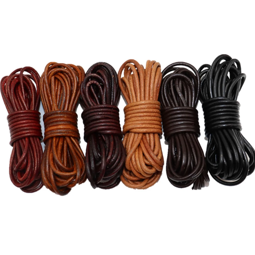 5 Meters Black/Brown/Coffee 3mm Round/Flat Genuine Leather Jewelry Cord String Lace Rope DIY Necklace Bracelet Finding