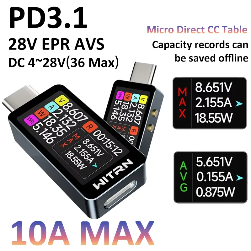 

USB Type-C тестер измеритель мощности 4 В-28 В PD3.1 вольтметр и амперметр тестер тока PD мониторинг прямой счетчик CC для тестирования батареи