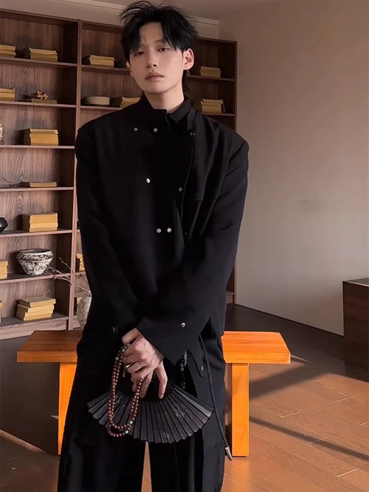 

Новый китайский костюм Sle ort Bla для мужчин, деконструированный асимметричный дизайн, высококачественные подушечки, осенняя одежда