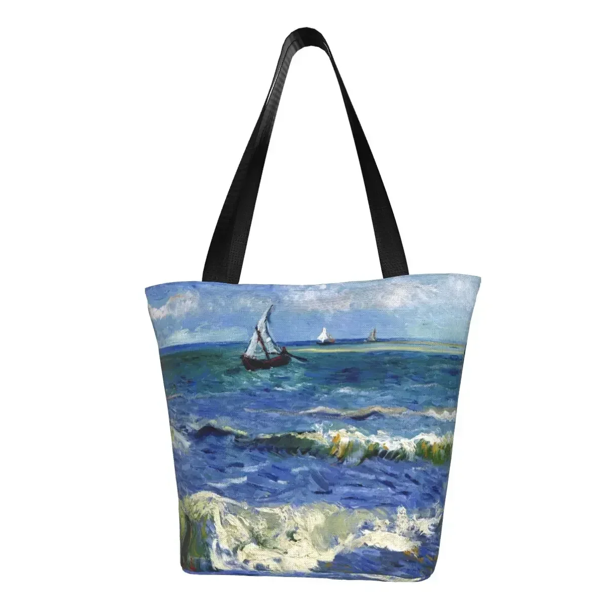 

Printing Vincent Van Gogh Tote Shopping Bags Durable Canvas Shoulder Shopper Beach at Scheveningen in Stormy Weather Handbag