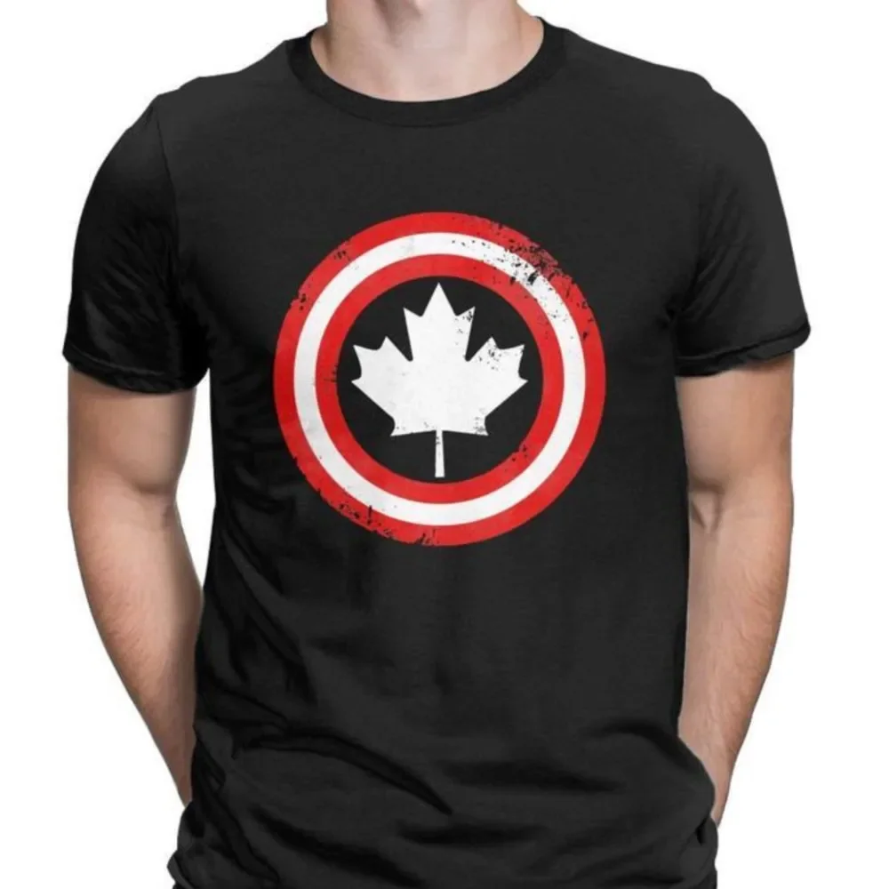 Captain Canada White Maple Leaf Cool Cartoon T-Shirt Superhero Canadian Tees Tops For Men Clothes