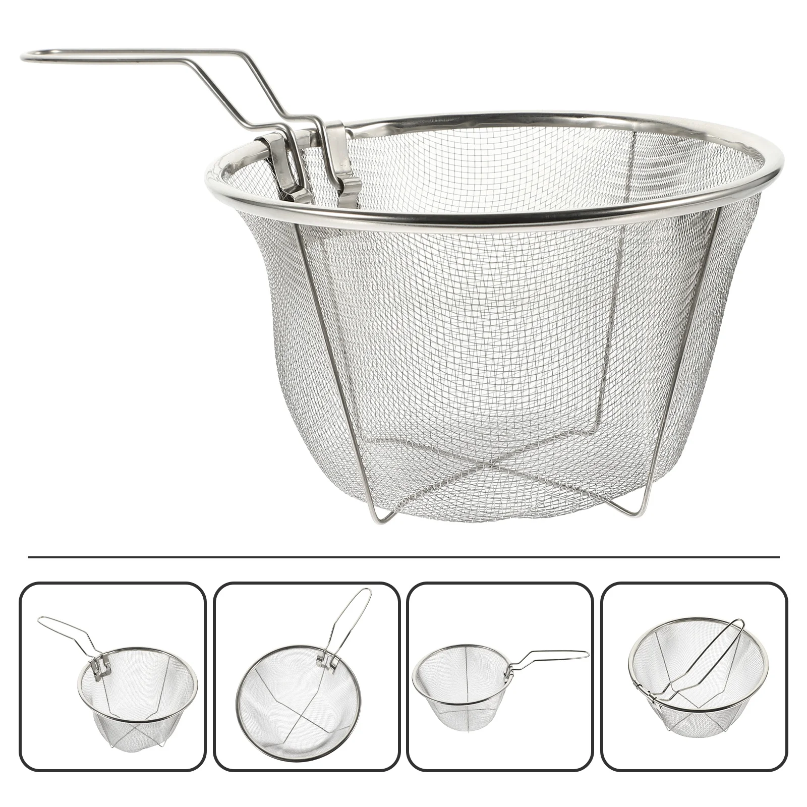 

1Pcs Stainless Steel Frying Basket with Long Handle Dense Drain Holes for Oil Fryer Chicken French Fries Fish Cooking Strainer