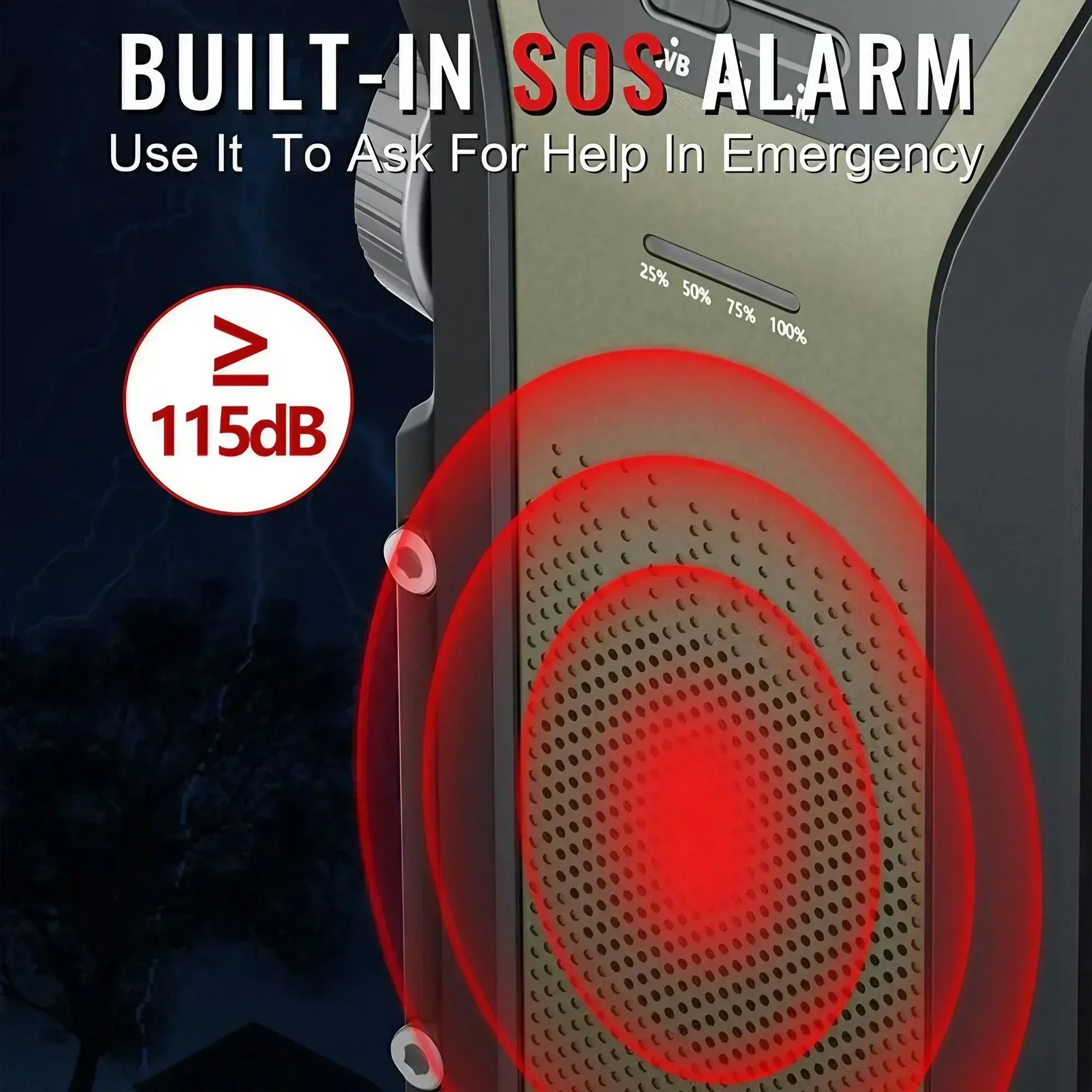 4000 mAh SOS-alarm Noodweerzaklamp Handslinger Zonnebatterij AM FM-radio Oplader voor mobiele telefoon