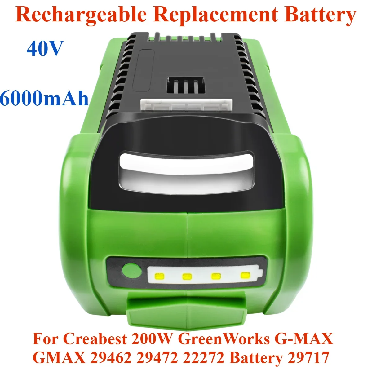 

For Creabest 200W GreenWorks G-MAX GMAX 29462 29472 22272 Battery 29717 40V 6000mAh Rechargeable Replacement Battery