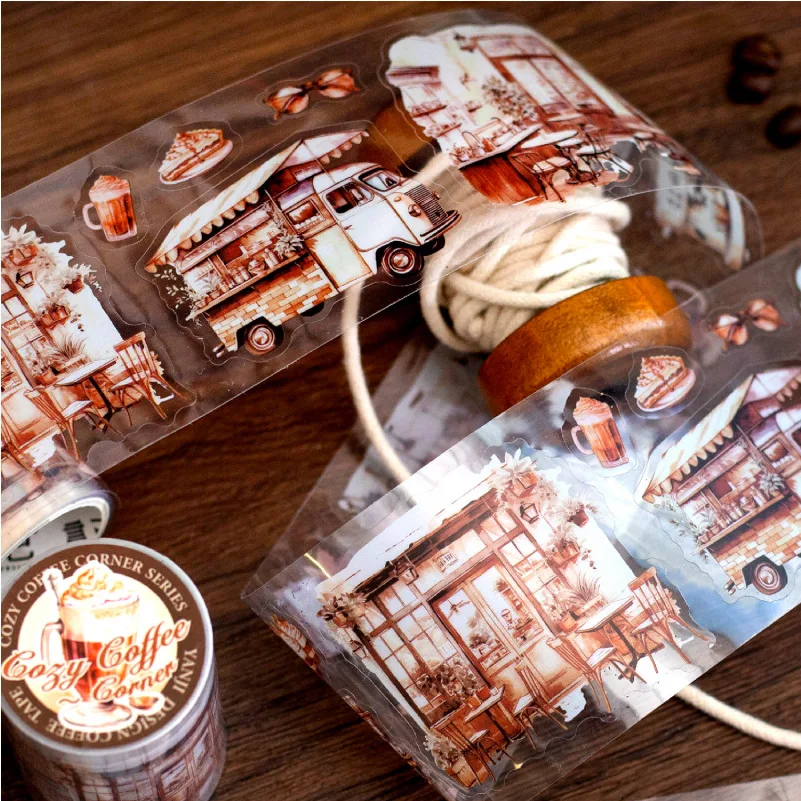 Mr. Paper, coffee shop themed tape, decorative gift scrapbook, phone case, diary, stationery stickers, 200cm/roll