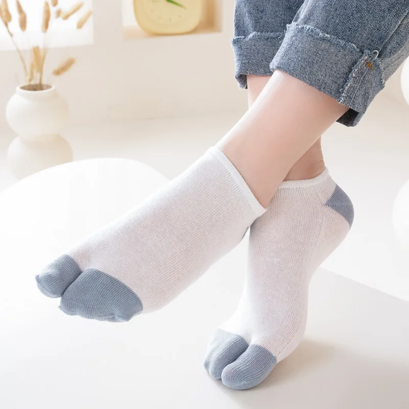 5 Pairs Thin Women's Two-toe Socks Short Tube Two-finger Socks Summer Split-toe Low-top Flip-flops Contrasting Colors Tabi Sock