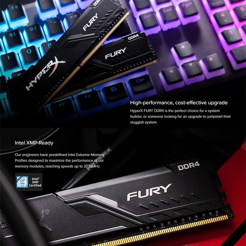 HyperX FURY سطح المكتب DDR4 RAM 4GB 8GB 16GB 2133Mhz 2400Mhz 2666Mhz 3200Mhz DIMM لعبة الذاكرة