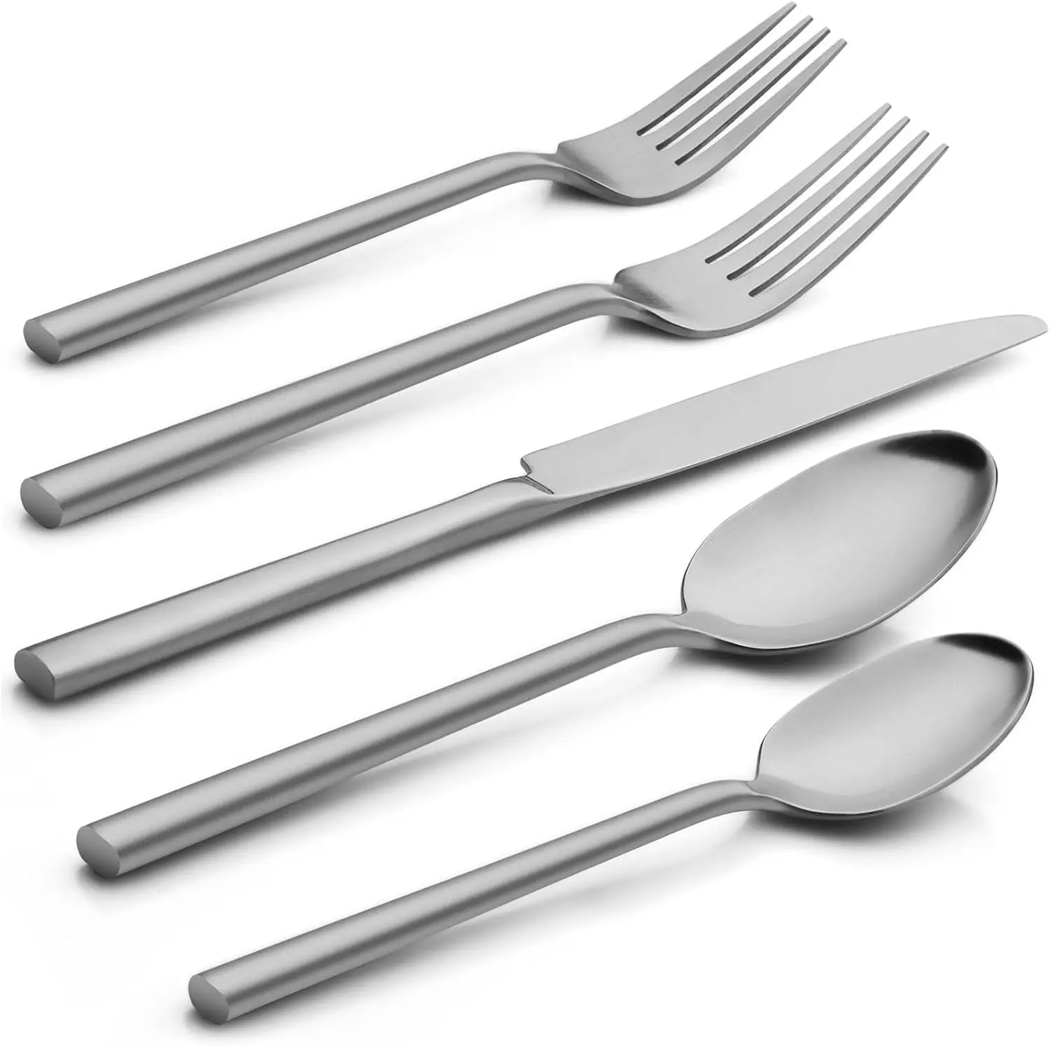 

40-Piece Stainless Steel Flatware Set for 8, Modern Satin Finish, Ideal for Home and Outdoor Dining