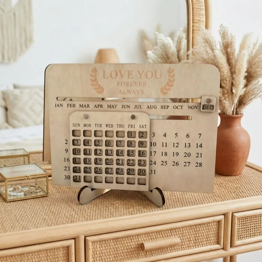 Manual Wooden Sliding Calendar Handmade DIY Desktop Desk Calendar with Sliding Date Educational Perpetual Calendar School Use