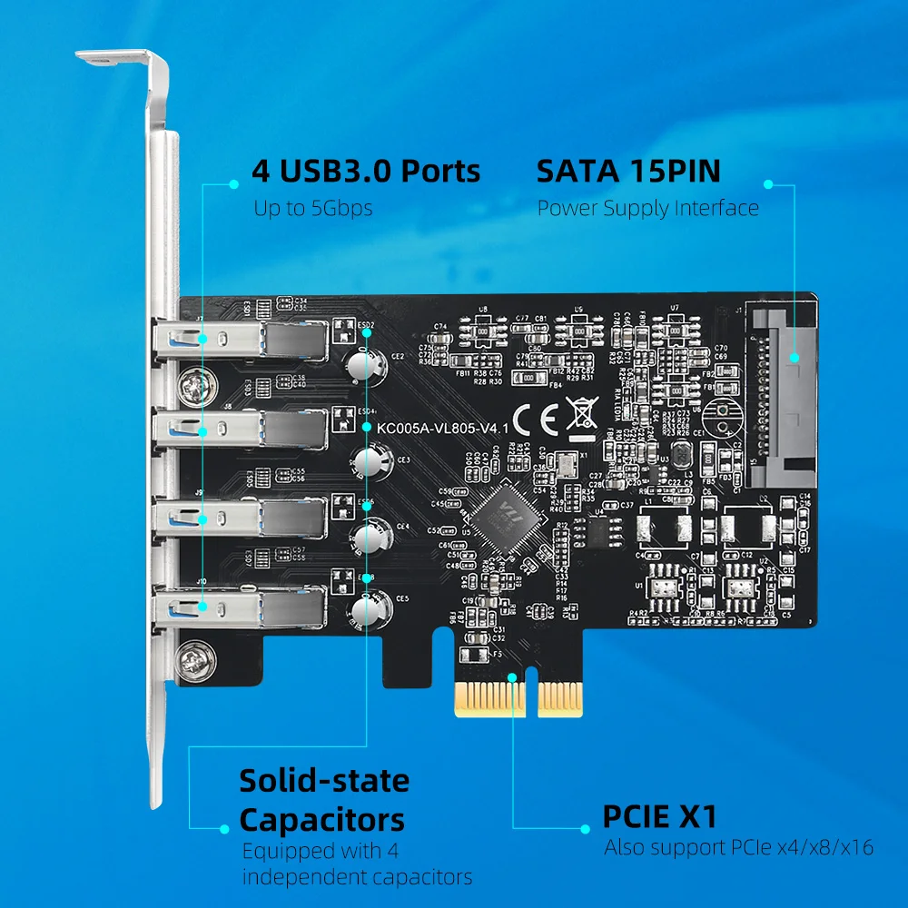 MAIWO USB 3.0 PCI-E Expansion Card 4 Ports Hub Adapter External Controller Express Card 5Gbps for Windows XP/7/8/8.1/10