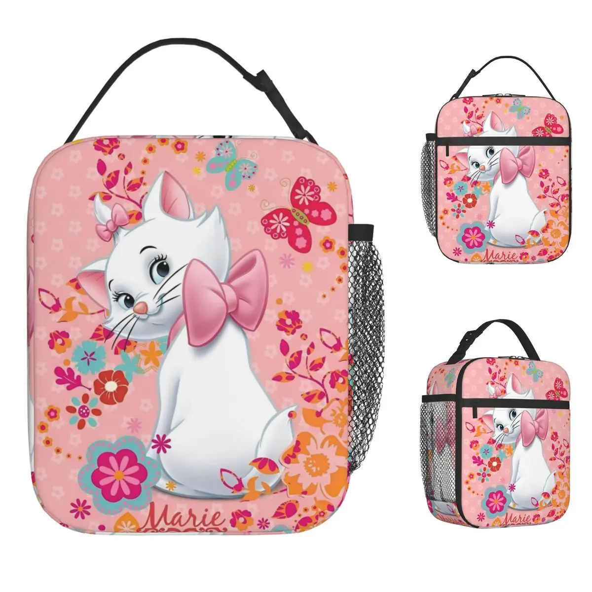 

Marie Cat In The Flower Insulated Lunch Bags Thermal Bag Meal Container Large Lunch Box Tote for Men Women Beach Travel
