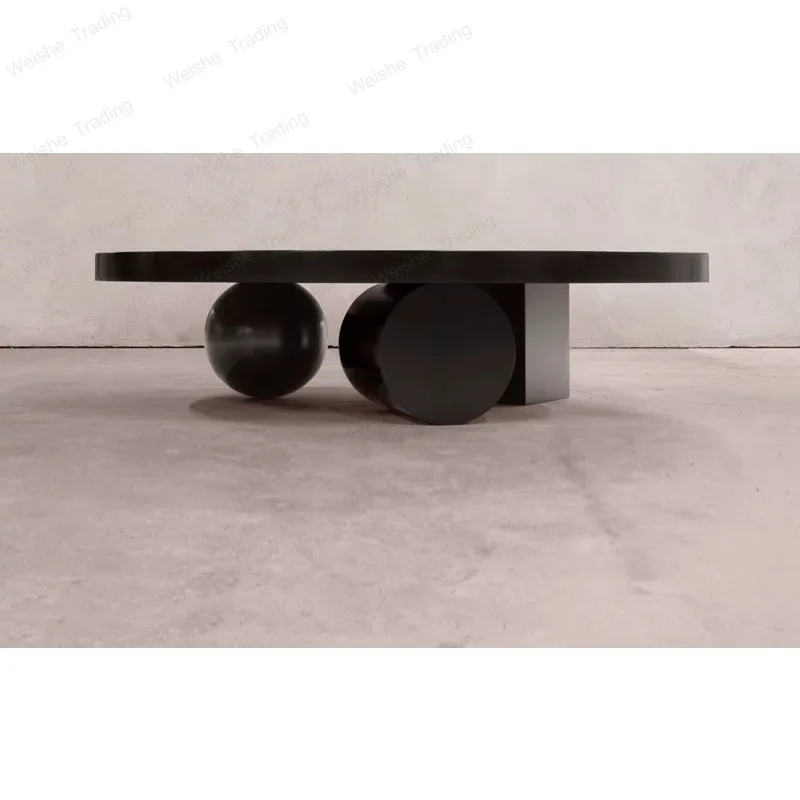 Medieval retro simple solid wood coffee table, oval coffee table French wabi-sabi wind, living room coffee table