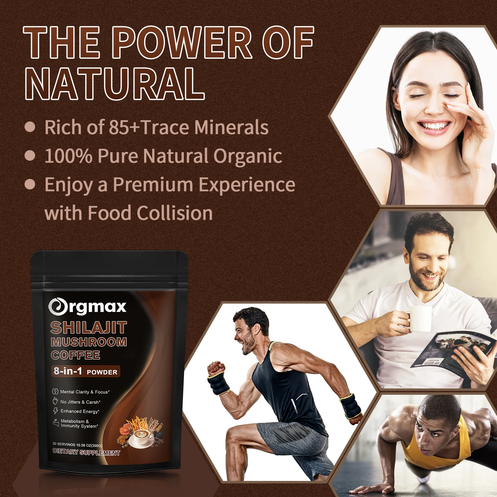 Orgmax Calcium Magnesium Zinc Gummies Strengthen Bone&Teeth Immune Health Shilajit Mushroom Coffee 8 in 1 Ginseng Ashwagandha