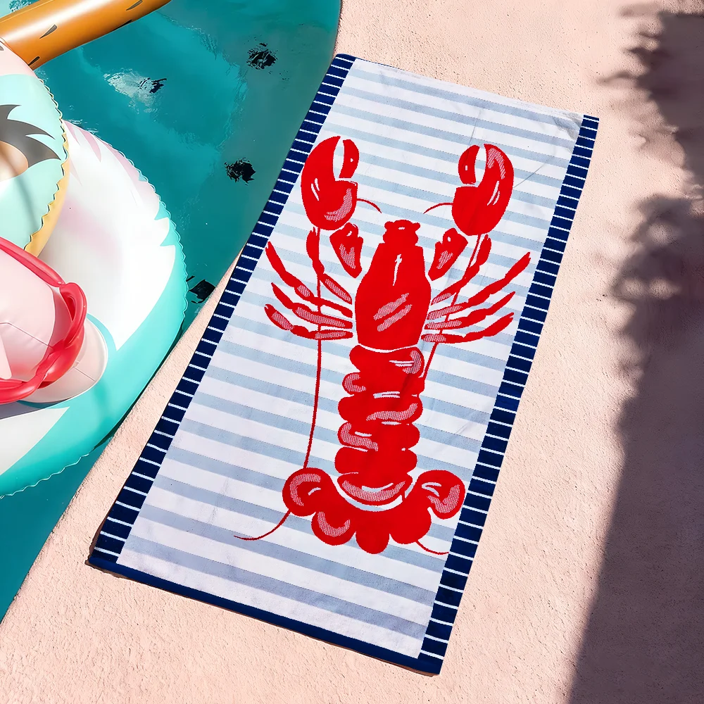 Lobster Guest Blue Red Striped Towel Soft Pool Gift For Travel Gym Shower Camping Quick Dry Sports Large Beach Towels