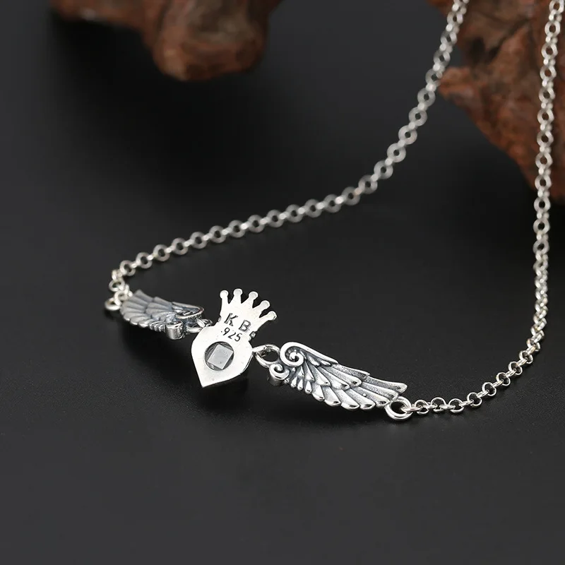 Chaîne de clavicule en argent regardé S925 pour dames, ornement micro sculpté, 100 sortes, je t'aime, ailes de couronne, collier fin, argent thaïlandais