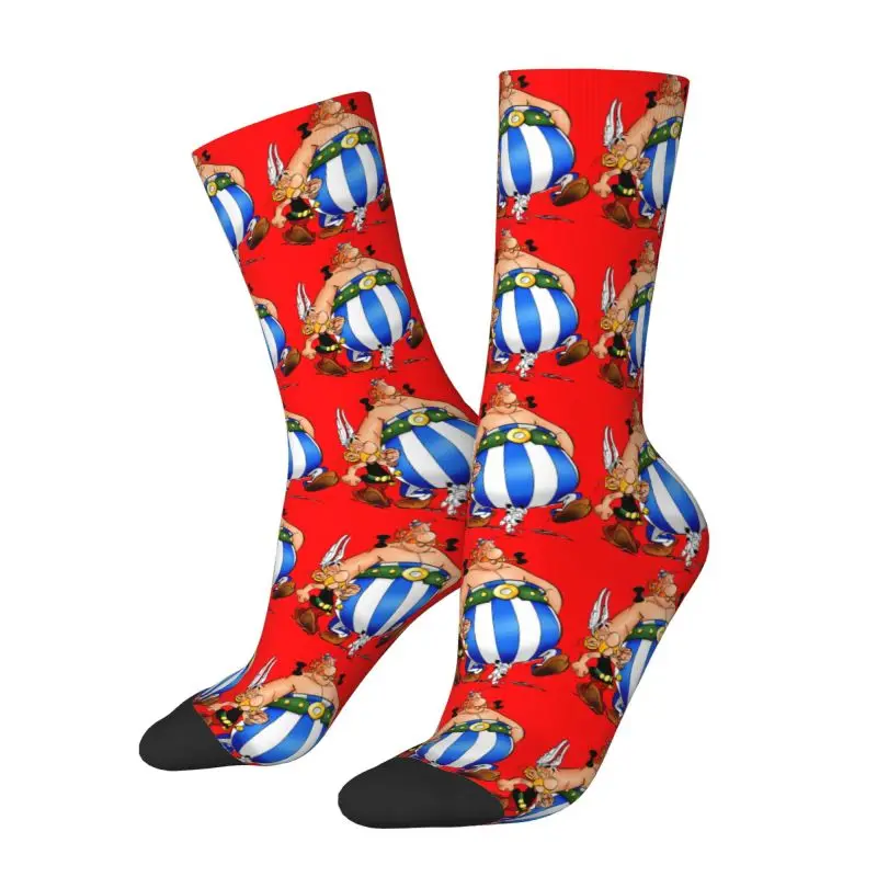 Custom Fun Men's Anime Asterix Obelix Idefix Dress Socks Unisex Breathbale Warm 3D Printing Crew Socks