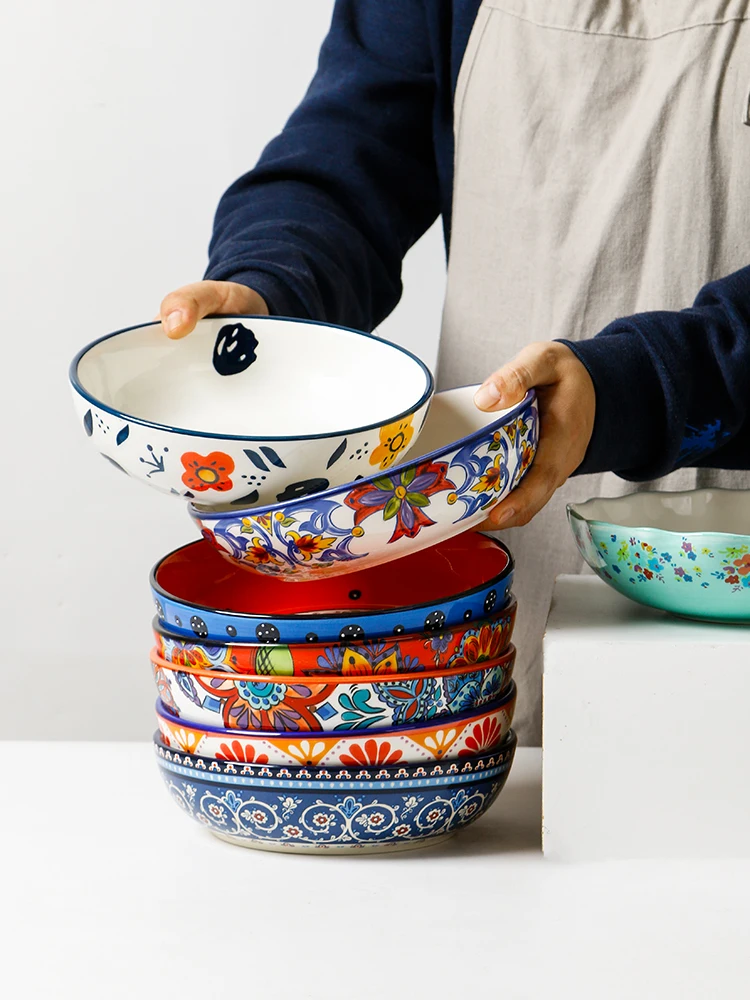 

Креативная европейская посуда ручной росписи: тарелки для салата, суповые миски, тарелки для домашнего ужина в деревенском стиле