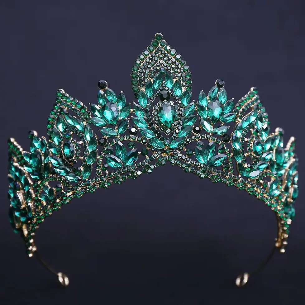 DIEZI Luxury Green Blue Red Crystal Tiara For Women Wedding Party Elegant Bridal Bride Rhinestone Crown Hair Accessoriesed
