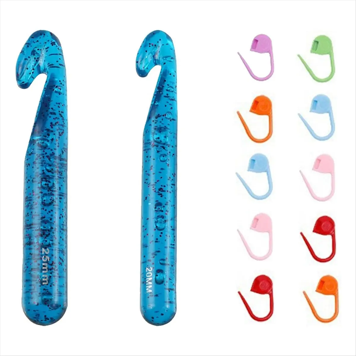KSOL 25 mm Crochet Hook Set Large Acrylic 20 mm Crochet Hook with 10 Pcs Markers Perfect for Chunky Yarn, Carpets