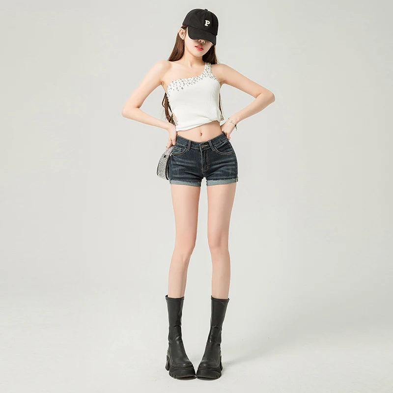 

American Sexy Slim Denim Shorts Women Fashion Trendy All-match Solid Tight High Waist Short Jeans Lady Commuting Cowboy Outfits