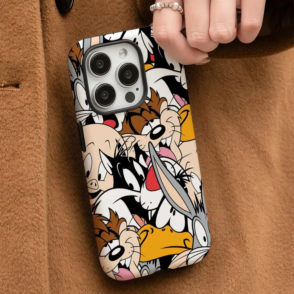 

Cartoon Bunnys Bug Phone Case For iPhone 16 15 14 13 12 11 Pro Max Plus Glossy HD Double-Layer Liquid Back Film Hard Shell