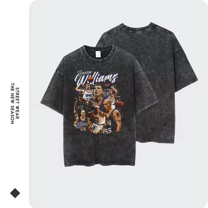 Jason Williams T Shirt Basketball Players White Chocolate Vintage Washed Tops Tees Hip Hop Short Sleeve Oversized T-shirt Cotton