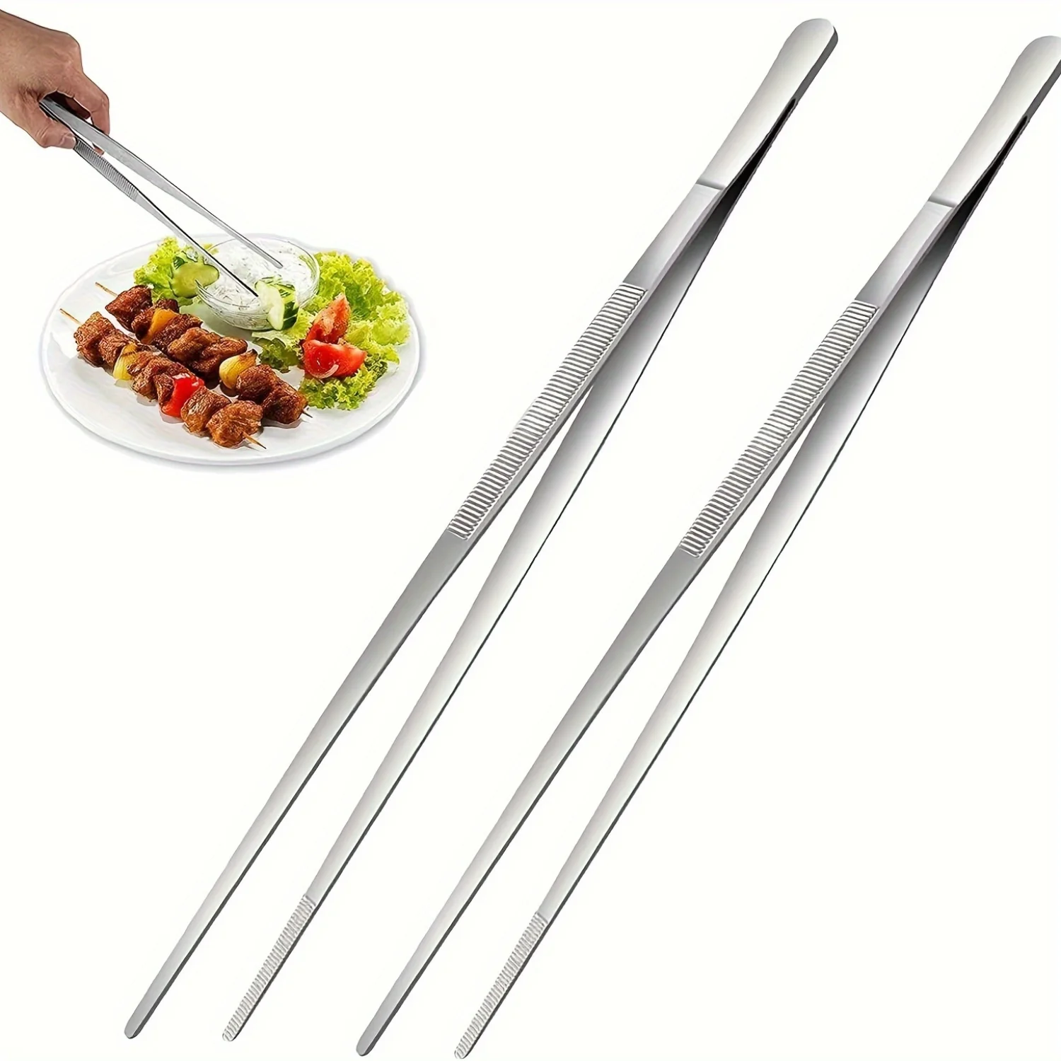 2pcs, Barbecue Accessories Food Tongs, Food Clip, Stainless Steel Tweezers Clip, Buffet Restaurant Tools, Kitchen Gadgets, Outdo