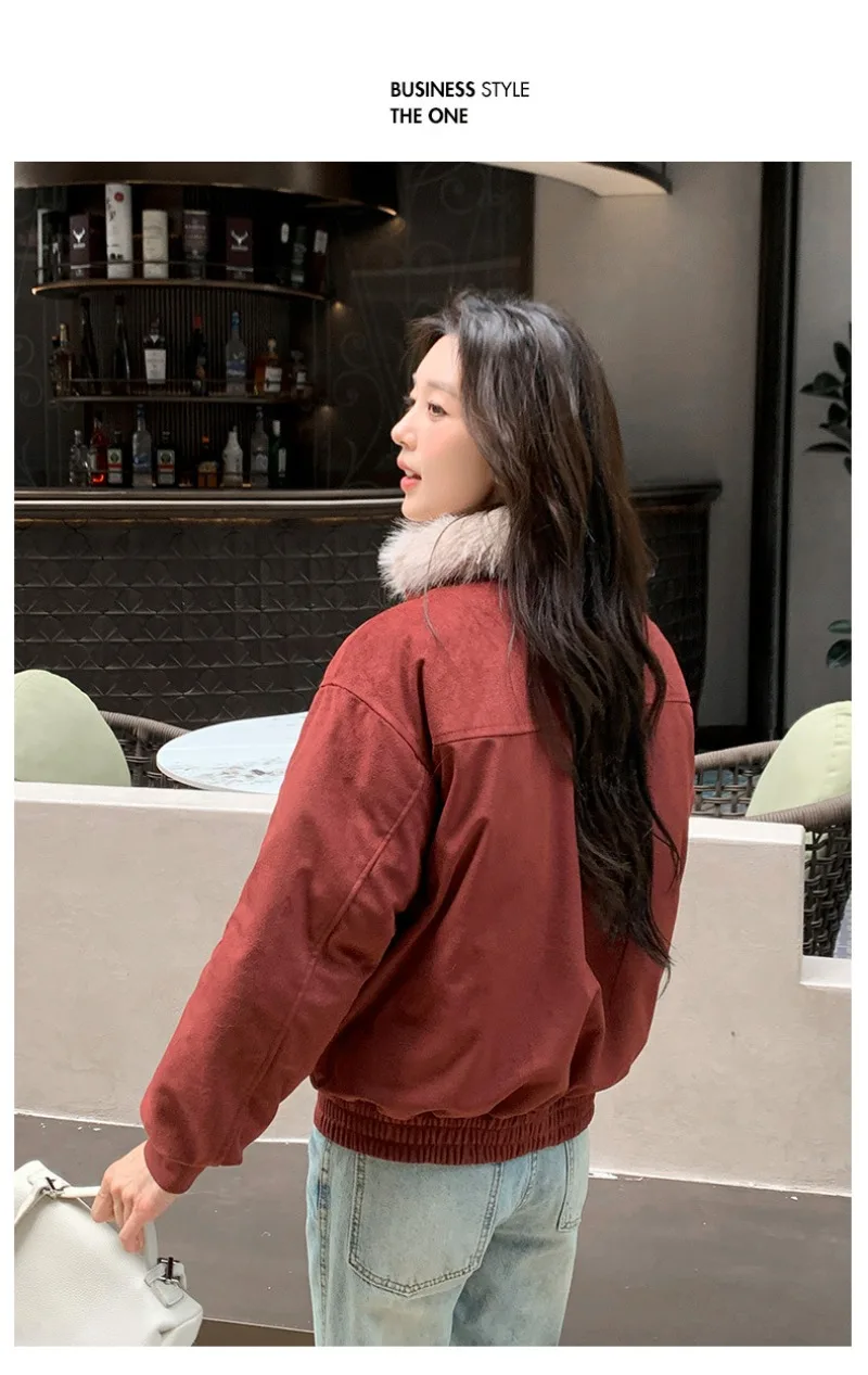 2026 Fashion Down Cotton-padded Jacket Women's Winter Coats Long Fur Collar Short Parkas Thicken Warm Streetwear Loose Outerwear