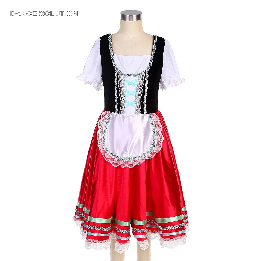 Women and Girls Professional Ballet Costumes Short-sleeved Ballet Tutu Dress with Red Romantic Tulle Skirt Ballet Outfit 22561