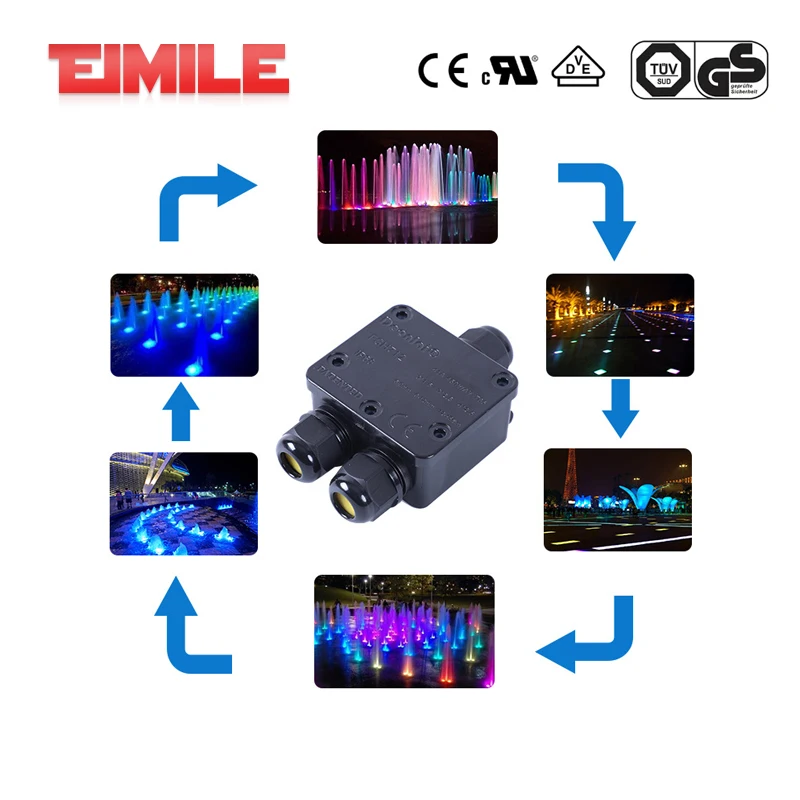 3 Way Waterproof Junction Box IP68 4/5/6pin Electrical Cable Connectors 24A 450V Outdoor External Electrical Junction Box 4-14mm