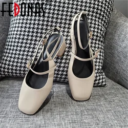FEDONAS Women Genuine Leather Pumps Thick High Heels Spring Summer Party Wedding Shoes Woman Sexy Slingback Pumps Shoes