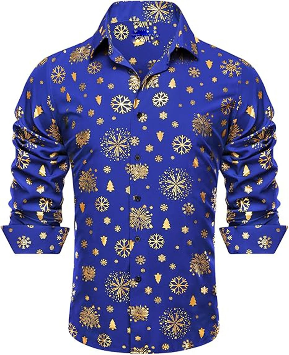 مضحك الرجال قميص عيد الميلاد سانتا كلوز طويلة الأكمام زر أسفل قميص هاواي عطلة عيد الميلاد قميص عطلة حزب في الهواء الطلق #3