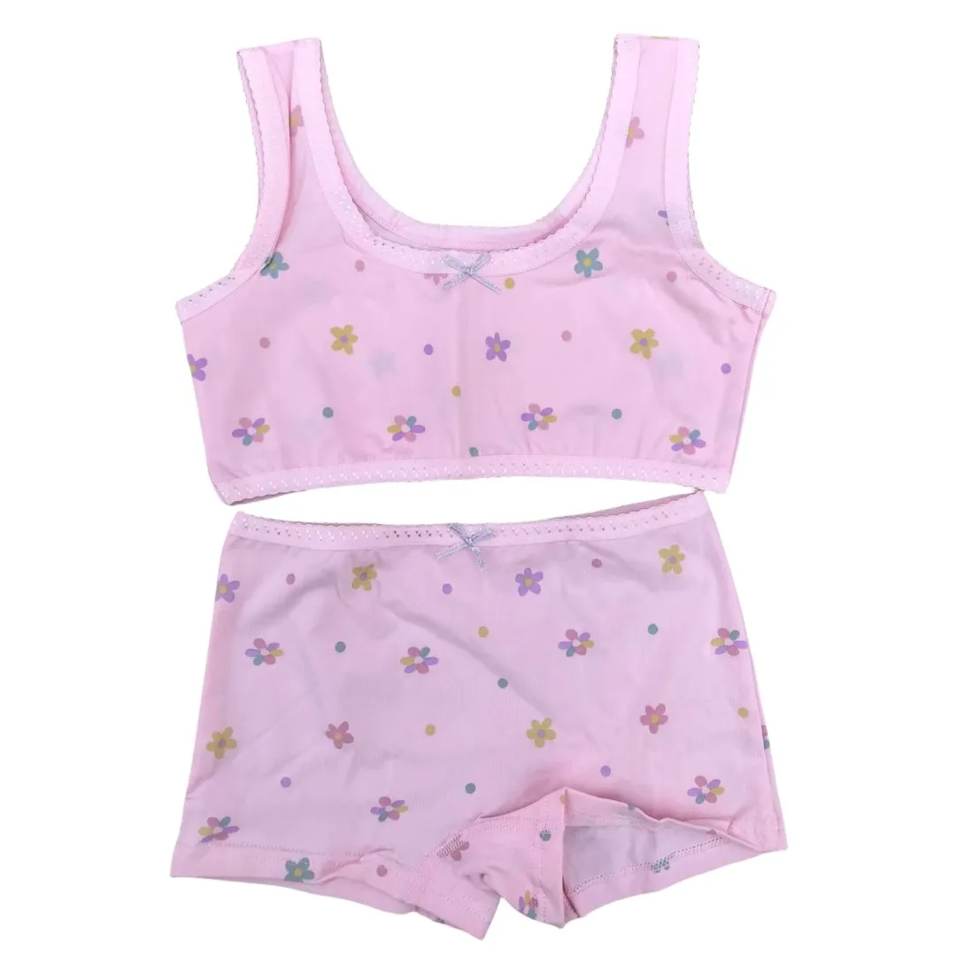 فتاة الصدرية الملاكمين مجموعة لطيف الأزهار الفراولة يطبع المراهقين الملابس الداخلية حجم 130-160 فتاة كبيرة الملابس الداخلية الصدرية سراويل مجموعة #3