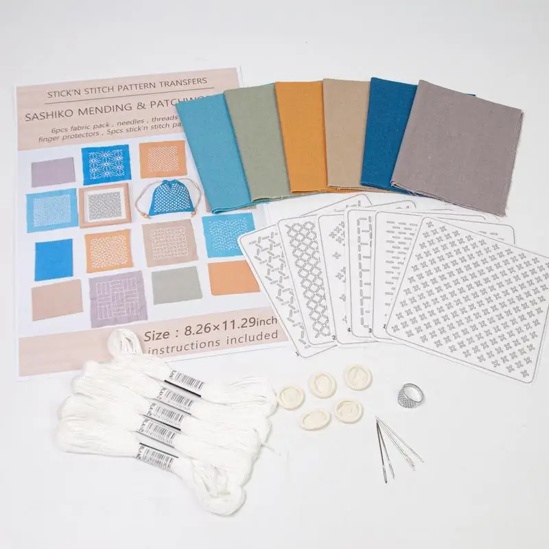 Sashiko Kit For Beginners Water Soluble Sashiko Embroidery Beginner Kit Sashiko Hand Sewing Kit Needle And Fabric Material Kit