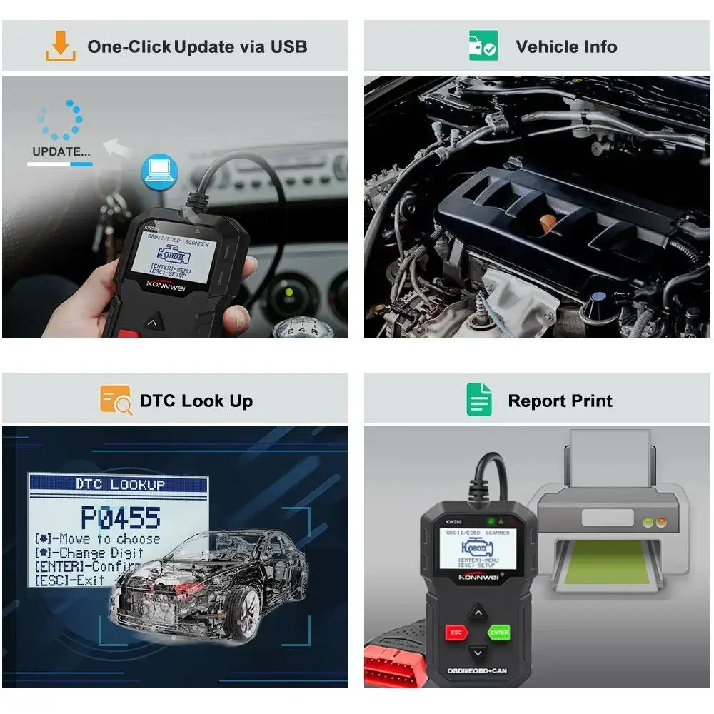 2025KONNWEI KW590 أداة مسح ضوئي تشخيصي تلقائي قارئ رمز السيارة مع السيارات الروسية obd 2 الماسح الضوئي أدوات السيارات دعم متعدد العلامات التجارية #1
