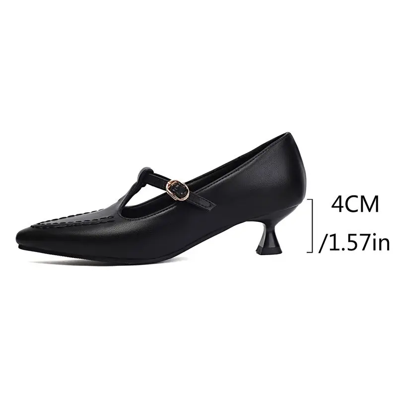 

ORCHA LISA Female Mujer Brand Office Women Mary Janes Pumps Pointed Toe 4cm Small Heel Buckle Strap Big Size 41-43 Vintage Daily