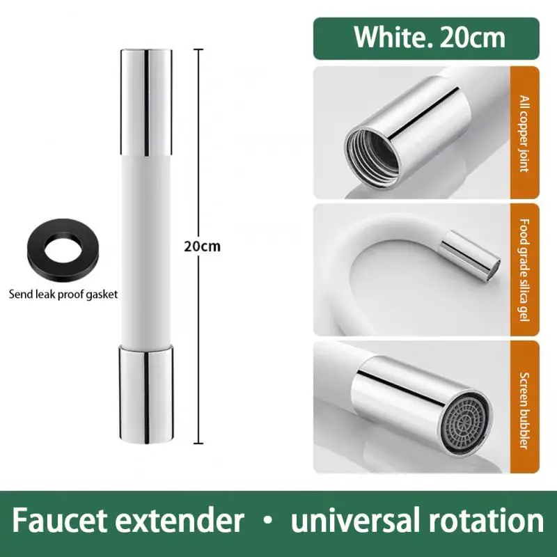 Universal 4 Points Connector Faucet Foaming Extension Tube 360° Rotatable Free Bending Faucet Lengthening Extender Splash Head