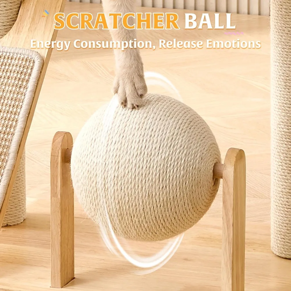 Solid Wood Cat Tree Tower with Scratching Post, 37.8 Inches Tall Cat Towers with Scratching Board and Scratcher Ball, Mo