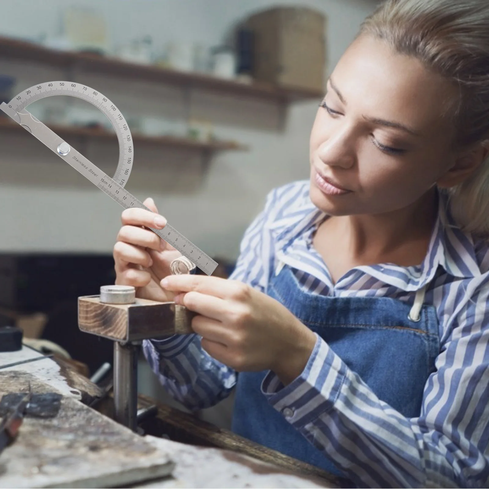 

Stainless Steel 15Cm Protractor 180 Degree Round Head Adjustable Angle Ruler Finder Measuring Tool Drawing