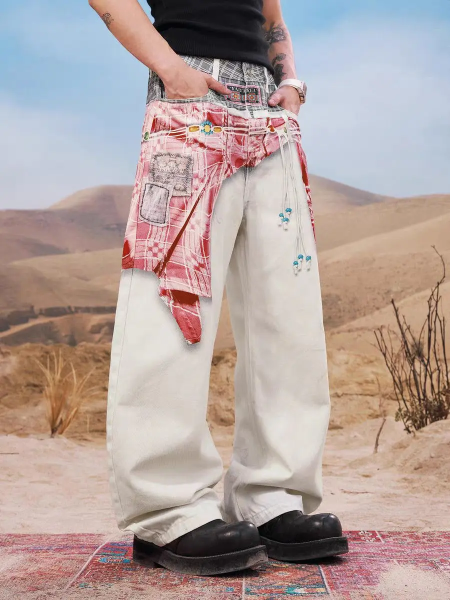 Men's Fashionable Printed Patterns Casual Pants Boys Summer Bottom Wide Legs Sweatpants Male High Waist Unisex Baggy Trousers