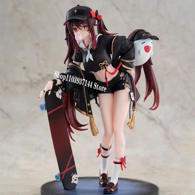 

23cm Genshin Impact Hutao Action Figure Beautiful Girl Figurine Skateboard Hu Tao Figure Decoration Doll PVC Collection Toy Gift