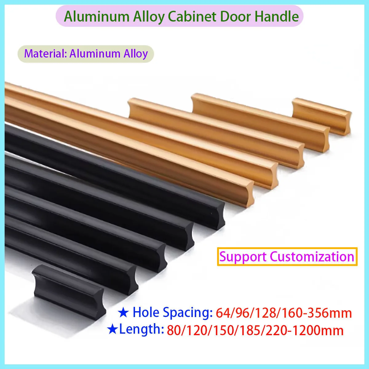 

Aluminum Alloy Strip Gold Black Handle Cabinet Door Drawer Handle