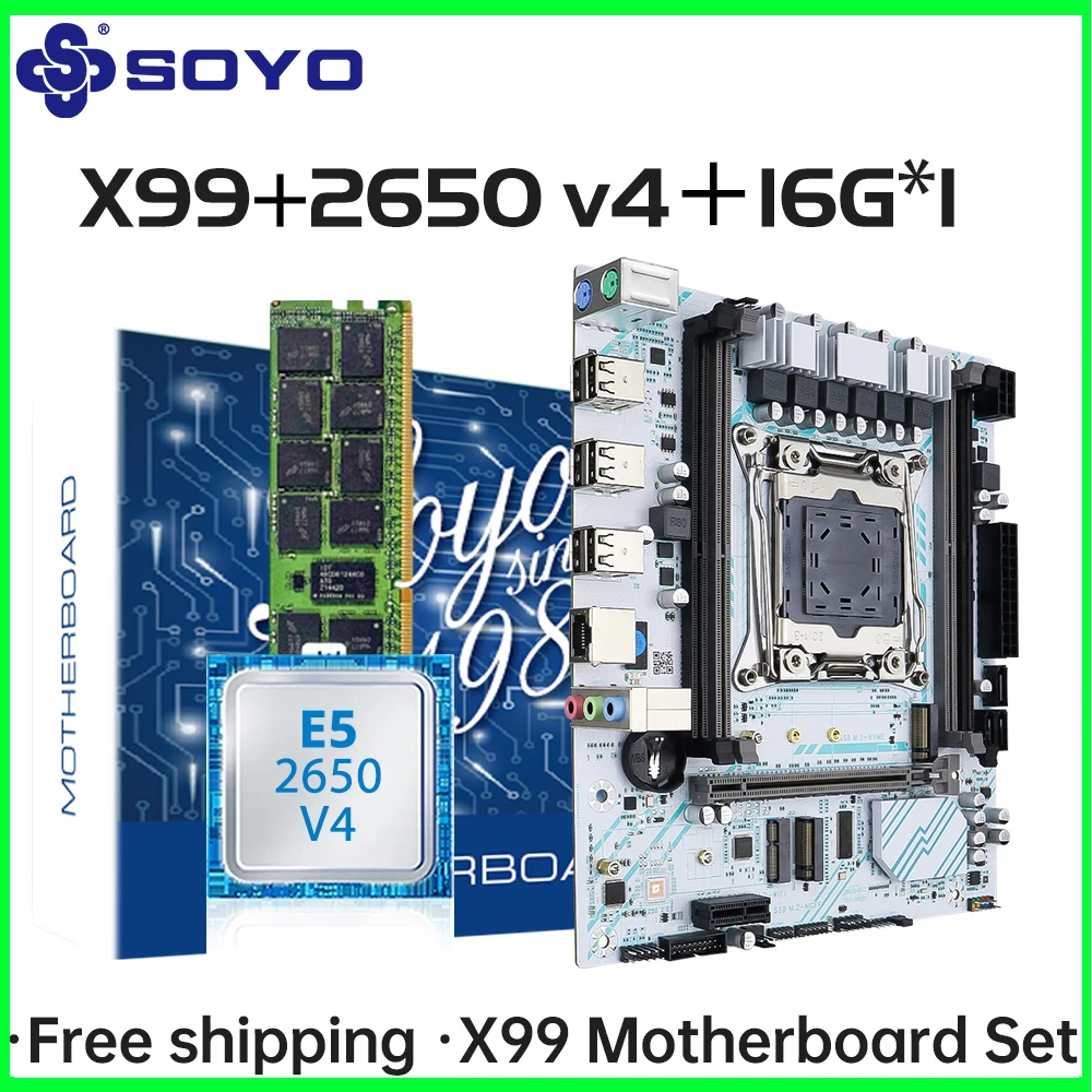 

X99 Game Motherboard Kit LGA 2011-3 with E5 2650 V4 CPU 16G*1 DDR4 REG ECC Memory M.2 NAME Computer components SOYO Mainboard