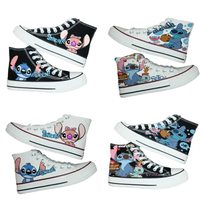 Zapatos de lona de puntada de Disney Kawaii, Zapatillas altas de dibujos animados para hombres y mujeres, zapatos versátiles de verano para parejas,