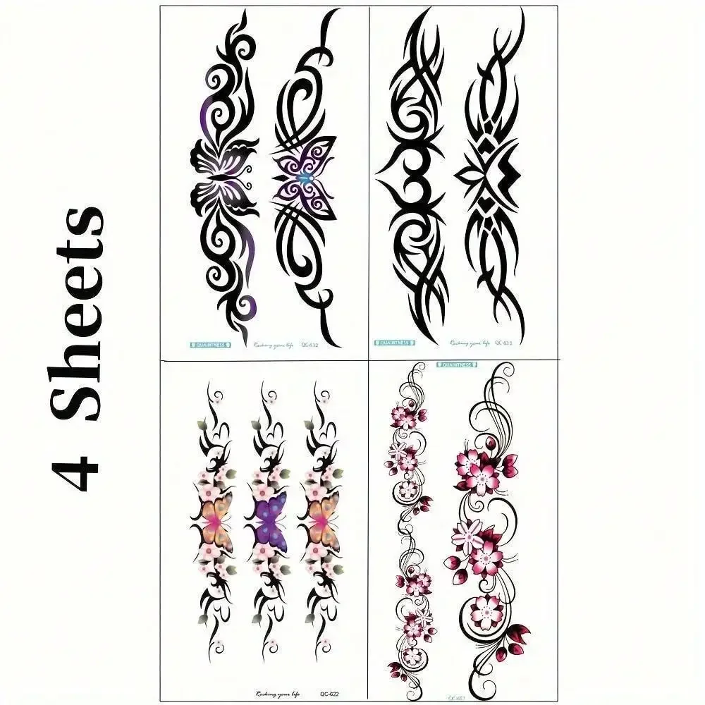 Waterproof Black Butterfly Flower Temporary Tattoos
