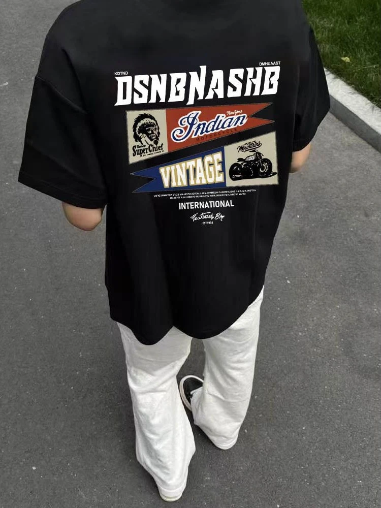 تي شيرت رجالي أمريكي جديد عالي الجودة من القطن بأكمام قصيرة للخروج كاجوال فضفاض متعدد الاستخدامات مطبوع عليه حروف فضفاض مقاس كبير #2