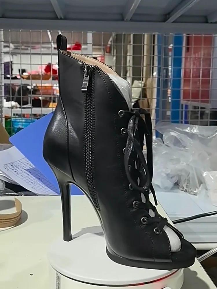 Pump High-Heel Jazz Dance Shoes Lace-Up Ankle Boots with Soft Soles Color-Block Black Purple Silver Leather 11cm 9.5cm High Heel