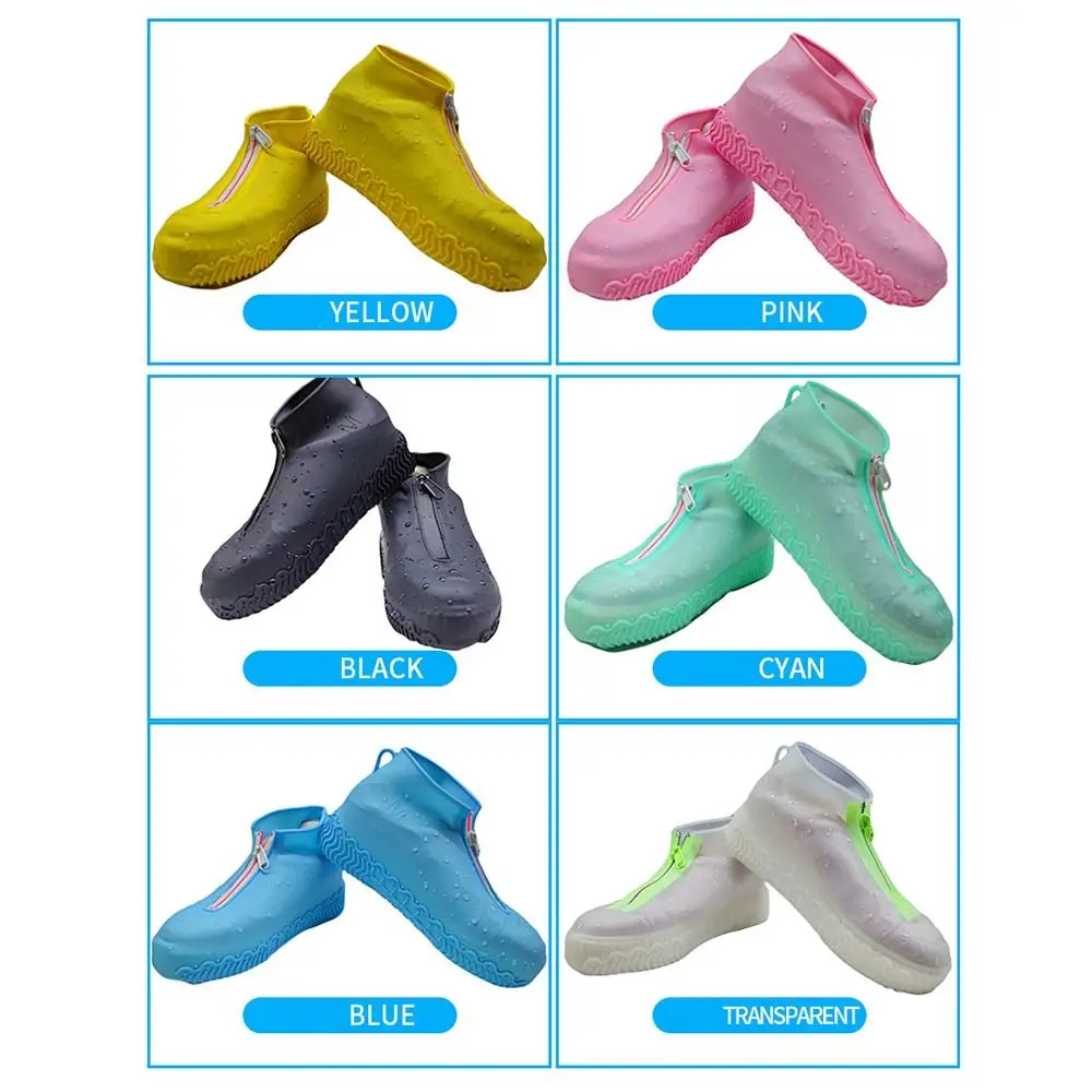 2Pcs Reusable Waterproof Shoe Cover Zipper Wear-resistant Non-Slip Rain Boots Foldable Portable Silicone Shoes Protective Cover